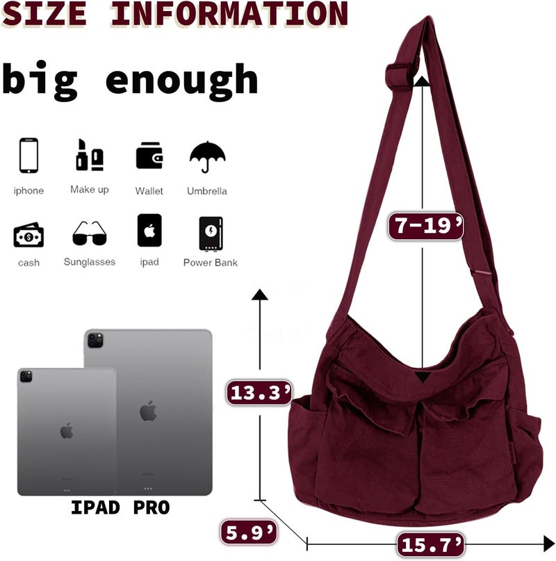 yaucher Store Canvas Messenger Bag Large Hobo Crossbody Bag with Multiple Pockets Casual Shoulder Tote Bag for Women and Men - Image 4